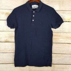 Essentials Zara Shirt Mens Size M Perfect Polo Collared  Short‎ Sleeve Navy Blue